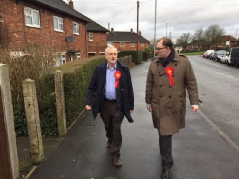 Gareth Snell and Jeremy Corbyn during the Stoke-on-Trent by-election, 2017
